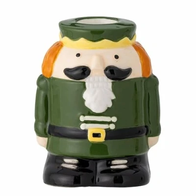Image of Bloomingville Feast Candle Holder in Shape of a Nutcracker Green Stoneware, Height: 9 cm