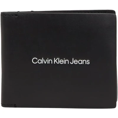 Image of Calvin Klein Jeans Men&#039;s Print Bifold Leather Wallet, Black (Black), One Size
