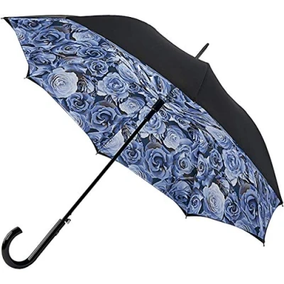 Image of Fulton Liquid Rose Bloomsbury Black Walking Umbrella Auto Open With Double Lining