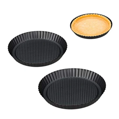 Image of Relaxdays 10030759 Set of 3 Trays, Cake Baking Form, Non Stick, Wavy Edge, Quiche, Tarte, Sizes: Ø 21/26/ 28 cm, Anthracite, Steel