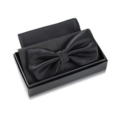 Image of Massi Morino bow tie black with handkerchief for men Set Suit men&#039;s wedding Adjustable in