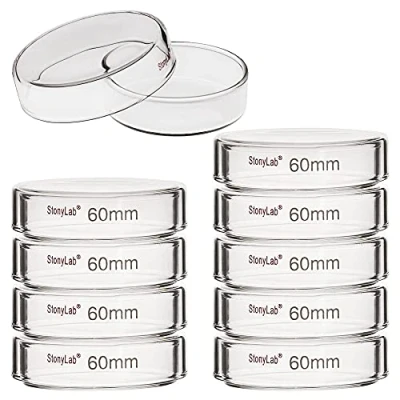 Image of stonylab 10pk Glass Petri Dishes, 60x15 mm Autoclavable Borosilicate Cell Culture Dishes with Clear Lid for Laboratory