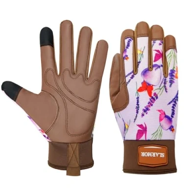 Image of Gardening Gloves for Women,Ladies with Touchscreen Finger,Gardening Gauntlets Women,Microfiber Leather Women Yard, Garden, Cleaning, Camping, Landscaping