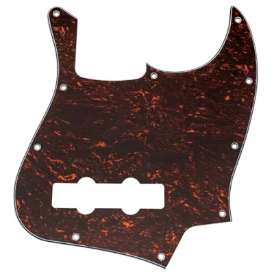 Image of Musiclily 10 Hole J Bass Pickguard for Fender American/Mexican Made Standard Jazz Bass, 4Ply Red Tortoise