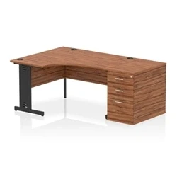 Image of Impulse 1400 LH Crescent Desk Cable Managed Walnut/Black 800 DH Ped