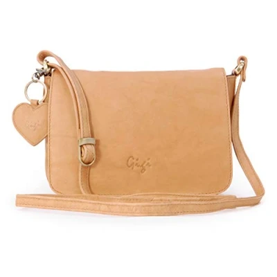 Image of Gigi Women&#039;s Small Leather Crossbody Bag Flap Over Organiser Handbag Multiple Pockets With Heart Keyring Charm OTHELLO 14578 Antique Honey