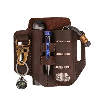 Image of VIPERADE PJ13 Plus Multitool Sheath for Belt, EDC Pocket Organizer Men, Leather Pouch with Keychain, Flashlight Holder, Pen Tools Knife Leatherman Brown