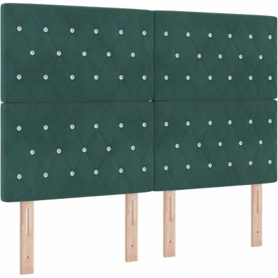 Image of vidaXL Box Spring Bed with Mattress &amp; LED Dark Green 140x190 cm Velvet