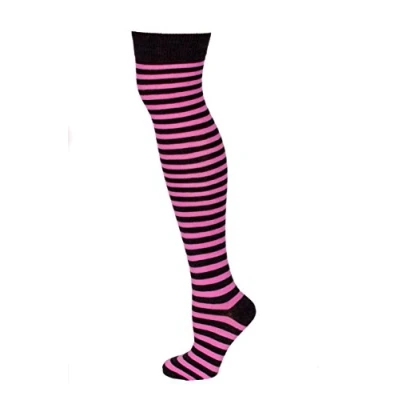 Image of Macahel Thin Striped Over the knee Socks (BLACK &amp; PINK)
