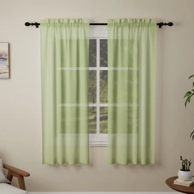 Image of Pacok Green Voile Curtains, 72 Drop 2 Panel Net Curtain for Windows, Rod Pocket Sheer Curtains Living Room Kitcken Bedroom W56xL72 Inch(Green,142 x 183cm)