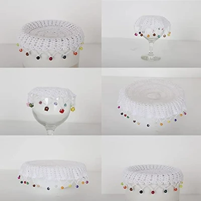 Image of Lace Doilies with Beads Jug Covers, 100% Cotton Handmade Crochet Beaded Doyleys for Table Placemats &amp; Dining Decor, Pack of 1 (White, 6 Inches)
