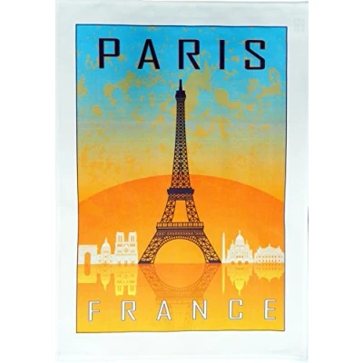 Image of Half a Donkey Vintage Style Paris and the Eiffel Tower Large Cotton Tea Towel