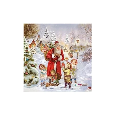Image of 20 Napkins Christmas Nostalgia with Children and Santa as Table Decoration Paper Motif Made from Recycled Material Ecological Sustainable 33 x cm