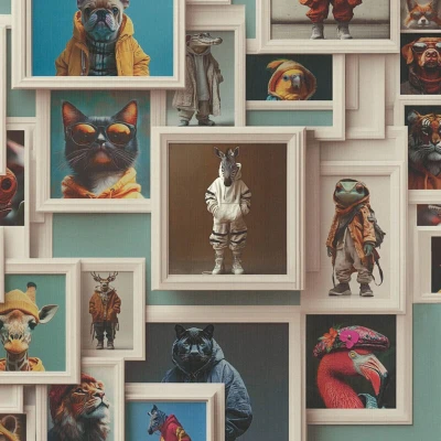 Image of Children wallpaper wall Profhome 791874 hot embossed non woven slightly textured with animal pattern matt beige turquoise brown orange 5,33