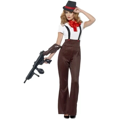 Image of Smiffys Glam Gangster Costume, L UK Size 16 18, Black &amp; Red