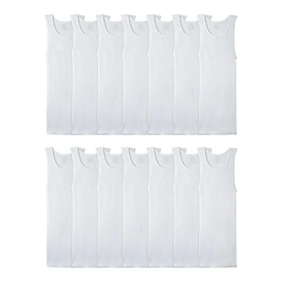 Image of Fruit of the Loom Men&#039;s Tag Free Tank A Shirt Underwear, 14 Pack White, S