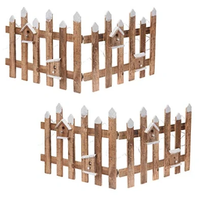 Image of Guaranteed4Less Christmas Rustic Wooden Snow Fence LED Lights Tree Skirt Stand Cover Decorations (Brown with White Tips, 2)