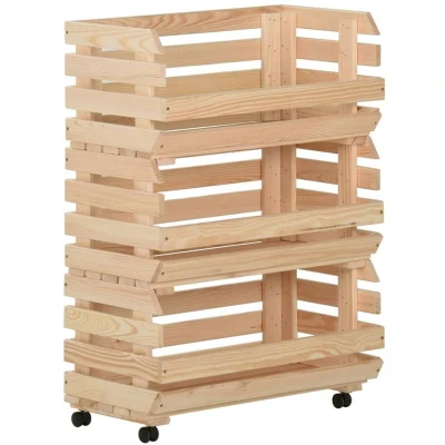 Image of vidaXL Vegetable Trolley 57x30x80 cm Solid Pinewood