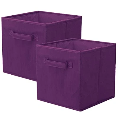Image of powerking 2 Pack Collapsible Fabric Cube Storage Bin for Closet and Toys Bins, Polypropylene, Purple