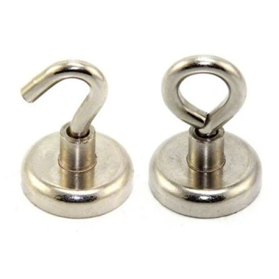 Image of Ferrite Clamping Magnet with M6 Eyebolt for Hanging, Holding or Displaying Items 32mm dia 5.8kg Pull South