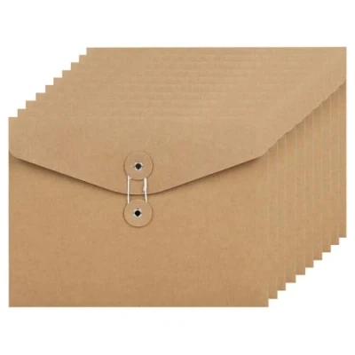 Image of 10 Pcs A5 Kraft Paper Envelopes File Folders Pockets Project Folder Documents Wallet Bag with String &amp; Button Closure Portfolio Paperwork Organiser Presentation Pouch for Office School Home