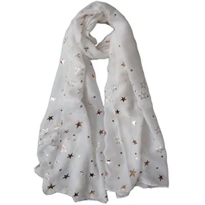Image of GlamLondon Galaxy Scarf Rose Gold Glitter Foil Stars Print Ladies Party Wedding Fashion Wrap (Z Creamy New)