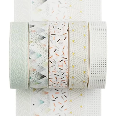 Image of YUBX 5 Rolls Washi Tape Set Creative Basic Thin Decorative Tapes for Art, DIY Crafts, Bullet Journals, Planner, Scrapbooking, Packaging (Pine Mist)