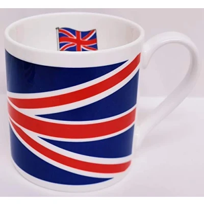 Image of Union Jack Fine Bone China Mug 14 oz 375 ml United Kingdom Flag Cup Hand Decorated in UK