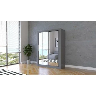 Image of A.C. Milan German Modern Double Mirror sliding door wardrobe with LED Light Width 100cm/120cm/150cm/180cm/203cm/250cm (Grey, 100 CM)