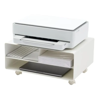 Image of YAMAZAKI 4348 TOWER Printer Rack, White, Steel, Minimalist Design, 48 x 37 19 cm (LxWxH)