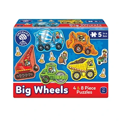 Image of Orchard Toys Big Wheels Jigsaw Puzzle, A Collection of 4 puzzles featuring and 8 pieces ideal for Little Hands, Perfect Age 3+