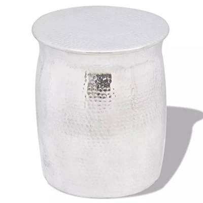 Image of Tidyard Hammered Aluminium Stool/Side Bedside Lamp Table Side End Coffee Stool Round Book Plant Stand Silver 36 x 42 cm (Diam. H)