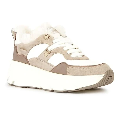 Image of Geox Women&#039;s D Diamanta C Sneaker, White Sand, 4 UK