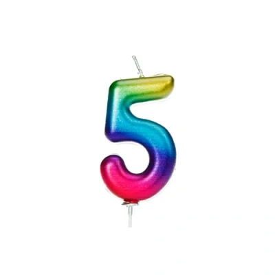 Image of Anniversary House Age 5 Metallic Numeral Moulded Pick Candle Rainbow