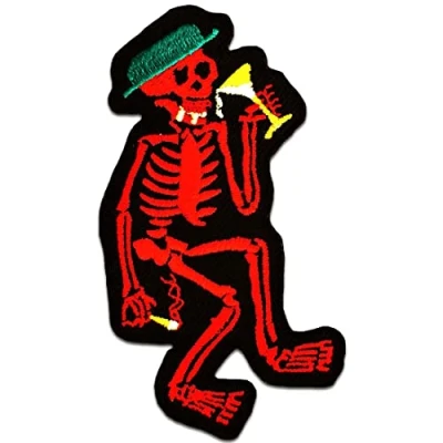 Image of Drinking Skeleton Biker Iron On Patches Adhesive Emblem Stickers Appliques, Size: 2.13 x 3.74 Inches, Color:red