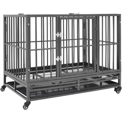 Image of vidaXL Dog Cage with Wheels Steel 92x62x76 cm