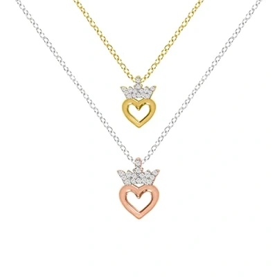 Image of Disney Princess Tri Tone Plated CZ Stone Set Heart Tiara Mom &amp; Daughter Necklace SF00465HZWL.PH