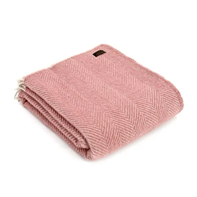 Image of Tweedmill Textiles Herringbone Dusty Pink/Pearl Pure New Wool Throw BRITISH MADE