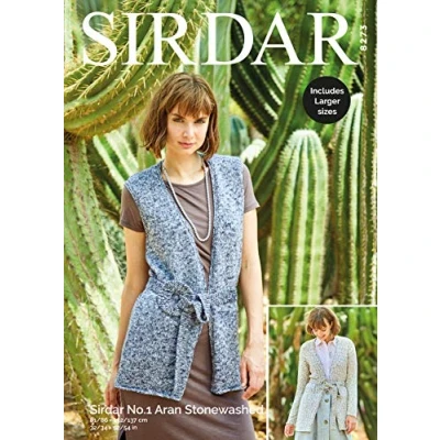 Image of Sirdar No.1 Aran Stonewashed Knitting Pattern 8273 Cardigan &amp; Waistcoat