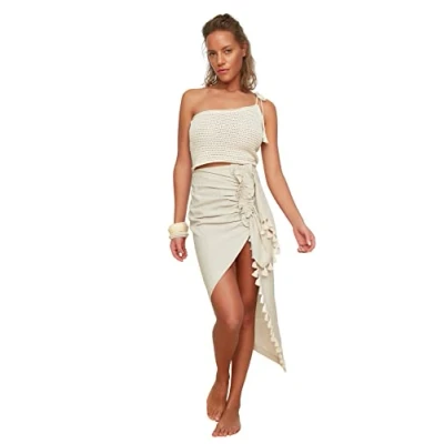 Image of Trendyol Women Beachwear Maxi Ruffle Hem Woven Skirt Beige