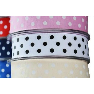 Image of HomeBuy POLKA DOT Ribbon trim satin 40 mm wide Jumbo size WHITE #15 (sold by the metre)
