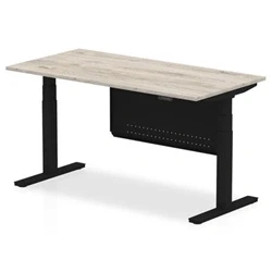 Image of Air 1600x800 Height Adjustable Desk Grey Oak Black Leg Modesty Panel