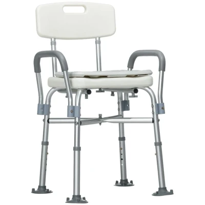 Image of HOMCOM Aluminium Shower Chair with Backs and Arms, Height Adjustable Seat Removable Padded Cushion, Bath Stool for Seniors, Disabled, Pregnant, White