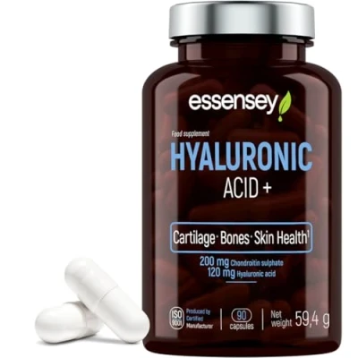 Image of ESSENSEY Hyaluronic Acid+ 90 Capsules Advanced Skincare and Joint Health Supplement with Vitamin C, Collagen Support, Proline, Chondroitin Promotes Radiant Skin, Flexible Joints