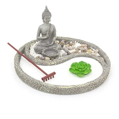 Image of Yin Yang Round Buddha Zen Garden Set Miniature Desktop Tealight Candle Holder Ornaments Statue Spiritual Decor 26cm