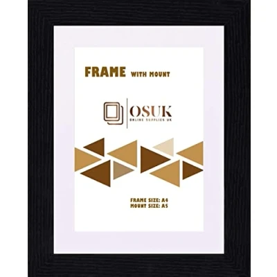 Image of OSUK Black A4 Photo Picture Frame Modern Wood Poster Frames with White Mount Ready to Hang Portrait or Landscape