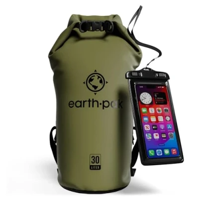 Image of Earth Pak Waterproof Dry Bag Roll Top Sack Keeps Gear for Boating, Hiking, Camping and Fishing with Phone Case (Green, 30L)