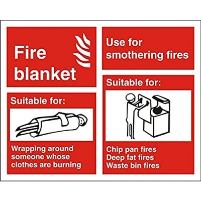 Image of Seco Fire Blanket Explanation Chart Sign, 150mm x 120mm Photoluminescent Self Adhesive Vinyl