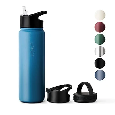 Image of Vinsun Stainless Steel Water Bottle 750ml 3 Lids Leakproof, BPA Free, Lightweight Vacuum Insulated Thermo Flask Travel, Sports, Gym, Bike, School, Work