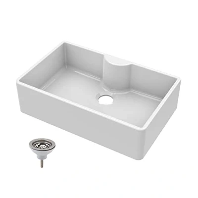 Image of 795mm Single Bowl Fireclay Butler Kitchen Sink Tap Ledge &amp; Strainer Waste